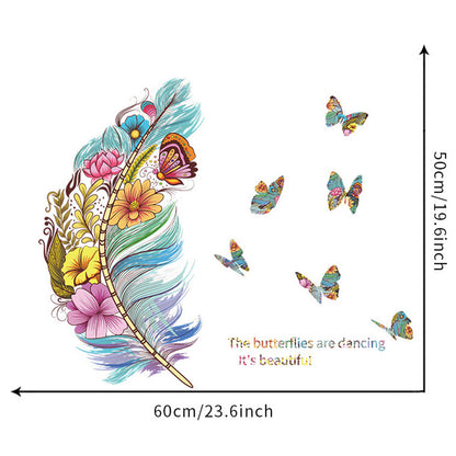 2pcs Removable Wall Decal Stickers Colourful Floral Feathers Butterfly Wall Decor