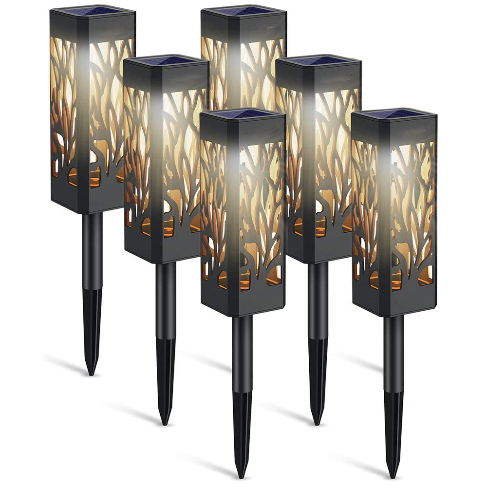 Solar Firework Light 6Pcs Hollow Carved Solar Light Patio Walkway Lamp Outdoor Garden Decor -Warm white