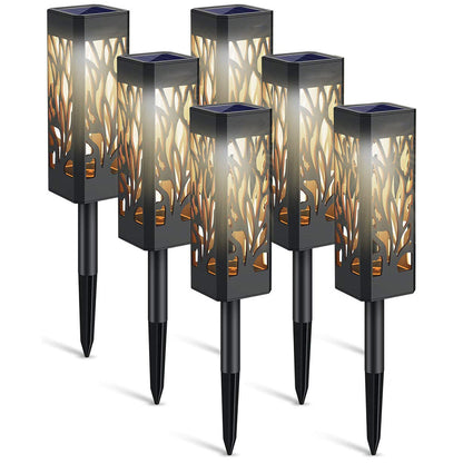 Solar Firework Light 6Pcs Hollow Carved Solar Light Patio Walkway Lamp Outdoor Garden Decor -Warm white