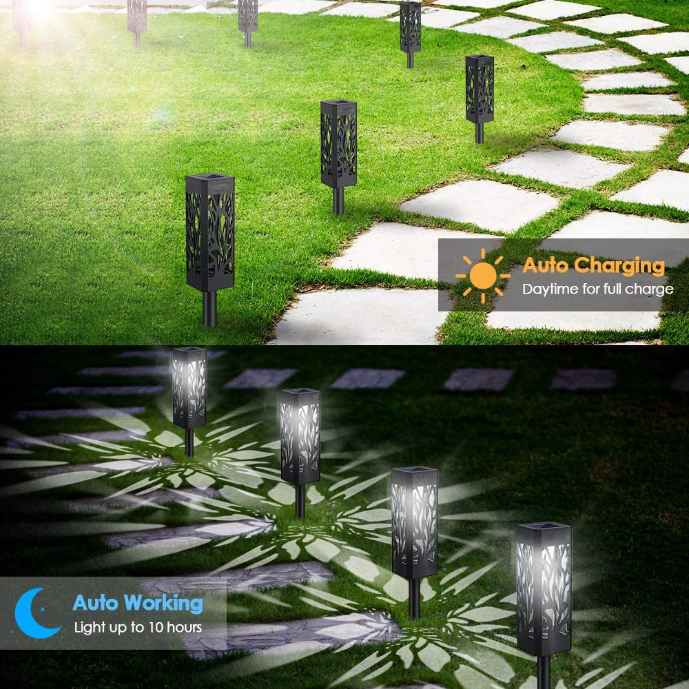Solar Firework Light 6Pcs Hollow Carved Solar Light Patio Walkway Lamp Outdoor Garden Decor -White