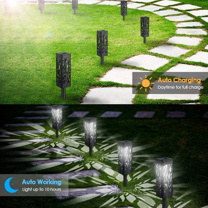 Solar Firework Light 6Pcs Hollow Carved Solar Light Patio Walkway Lamp Outdoor Garden Decor -White