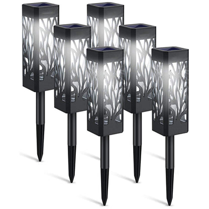 Solar Firework Light 6Pcs Hollow Carved Solar Light Patio Walkway Lamp Outdoor Garden Decor -White