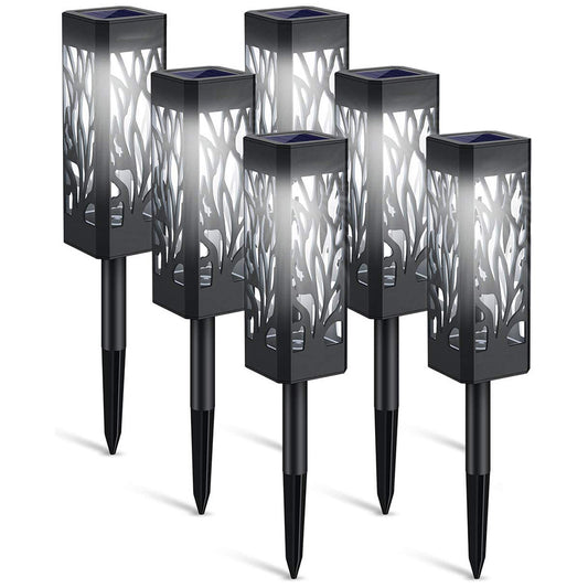 Solar Firework Light 6Pcs Hollow Carved Solar Light Patio Walkway Lamp Outdoor Garden Decor -White