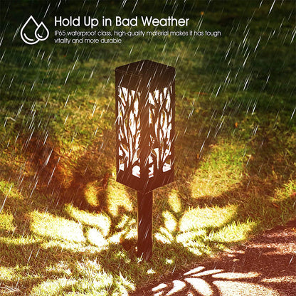 Solar Firework Light 6Pcs Hollow Carved Solar Light Patio Walkway Lamp Outdoor Garden Decor -Warm white