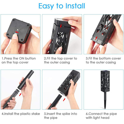 Solar Firework Light 6Pcs Hollow Carved Solar Light Patio Walkway Lamp Outdoor Garden Decor -White