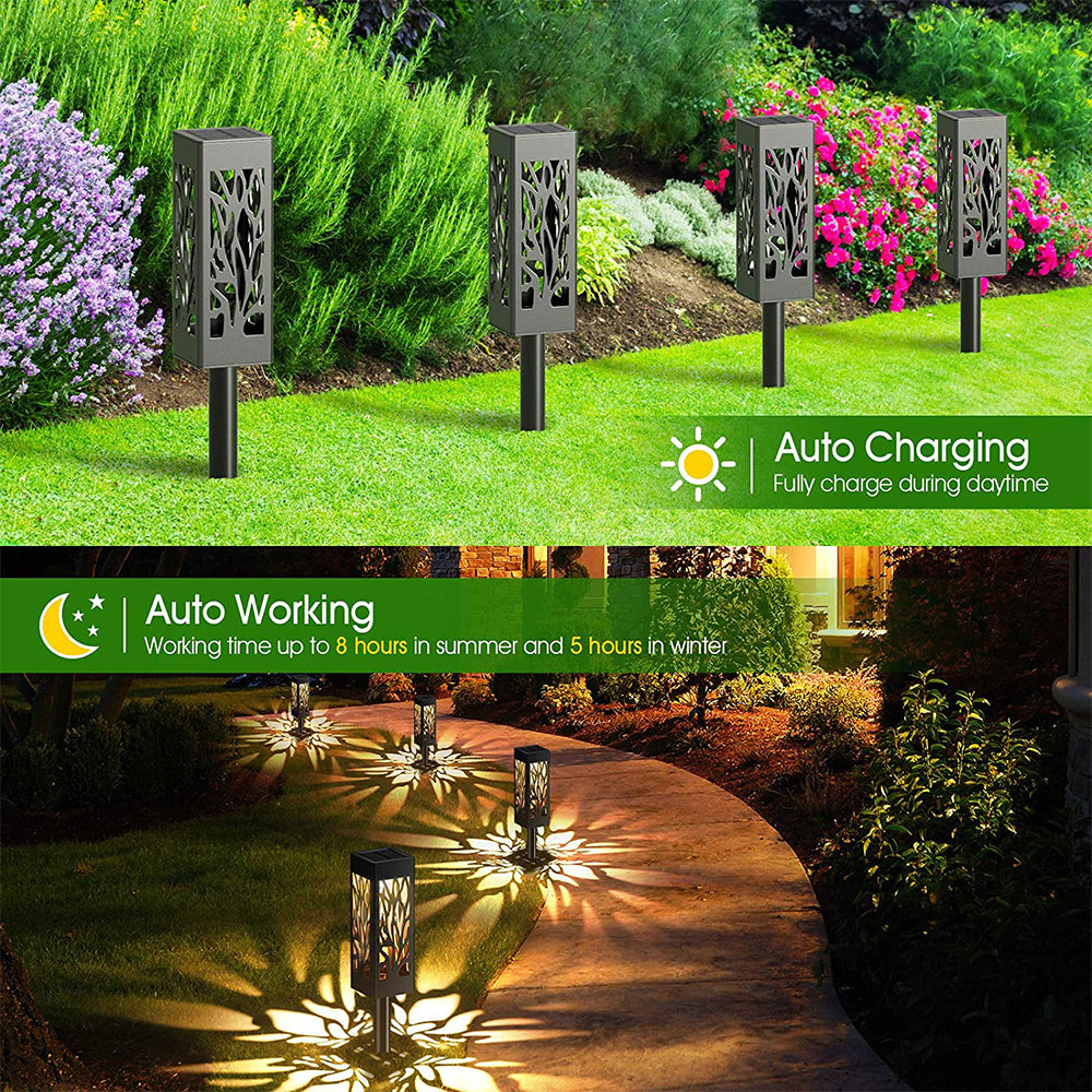 Solar Firework Light 6Pcs Hollow Carved Solar Light Patio Walkway Lamp Outdoor Garden Decor -Warm white