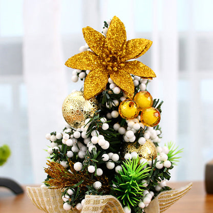 2Pcs 20cm Tabletop Mini Artificial Christmas Tree Ornaments Red Gold