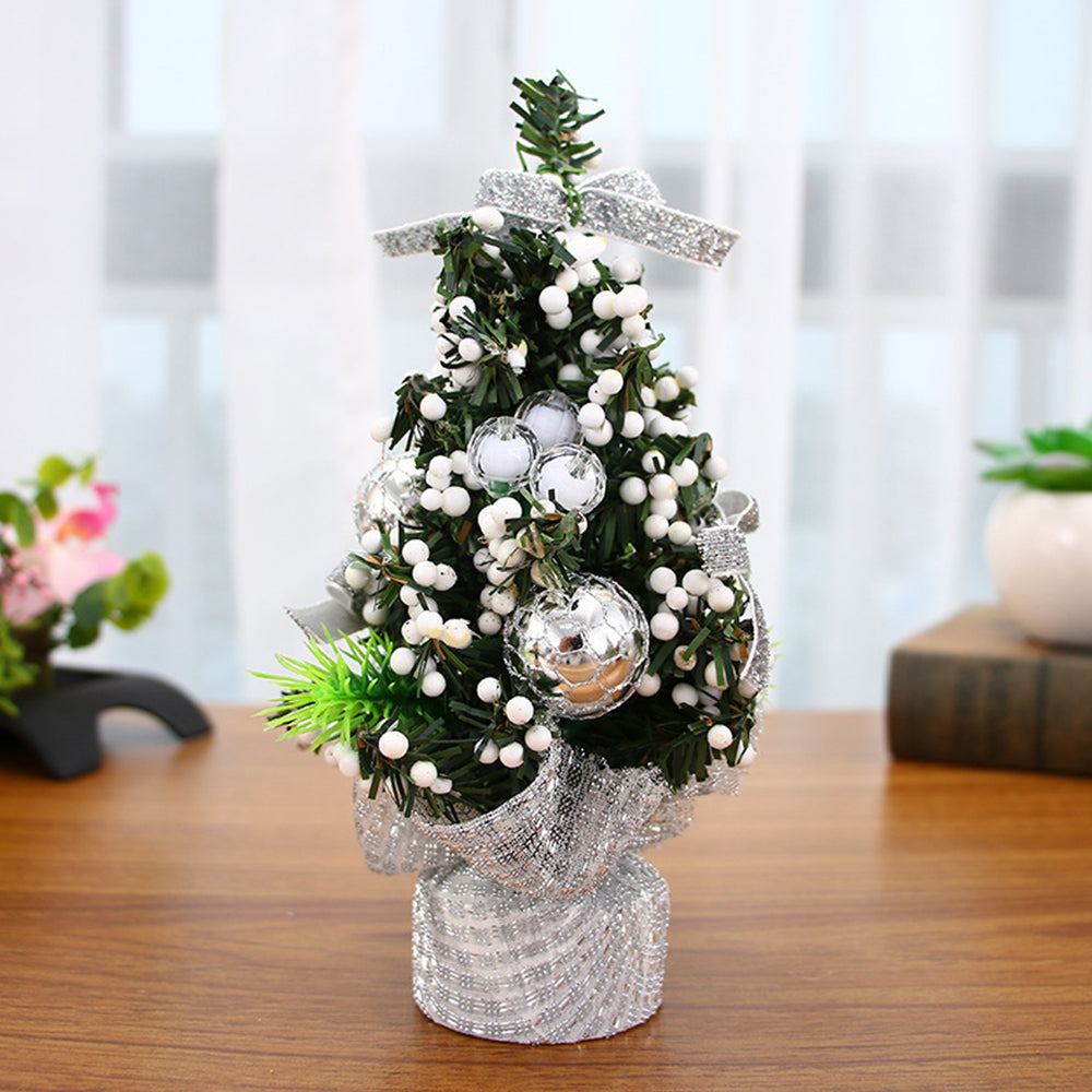 2Pcs 20cm Tabletop Mini Artificial Christmas Tree Ornaments Gold Silver