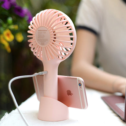 Mini Portable Fan USB Rechargeable Handheld Fan Desktop Fan with Phone Holder Base -Pink