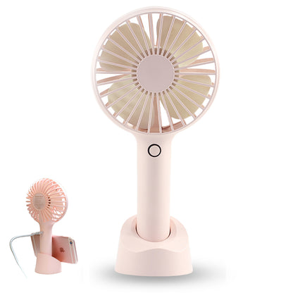 Mini Portable Fan USB Rechargeable Handheld Fan Desktop Fan with Phone Holder Base -Pink