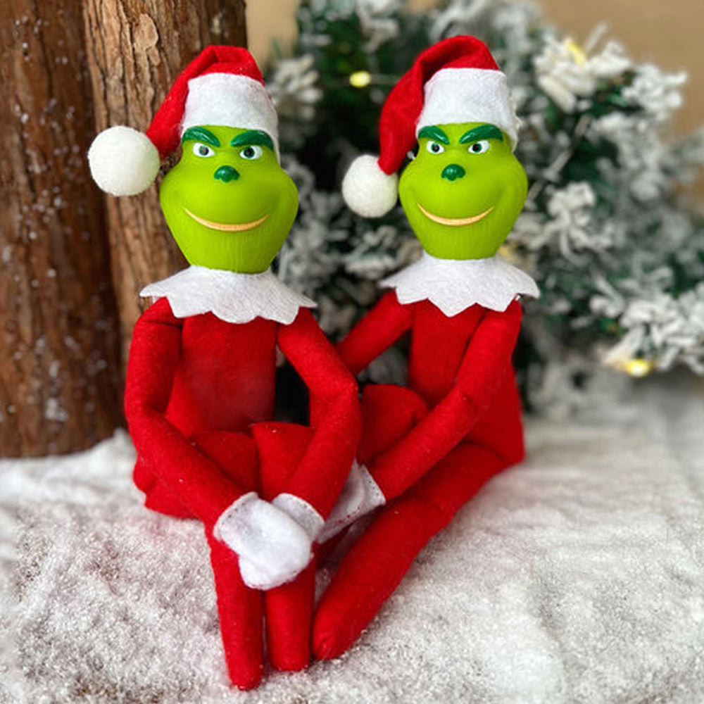 Christmas Grinch Plush Toy Xmas Ornament Elf Doll on the Shelf -Red