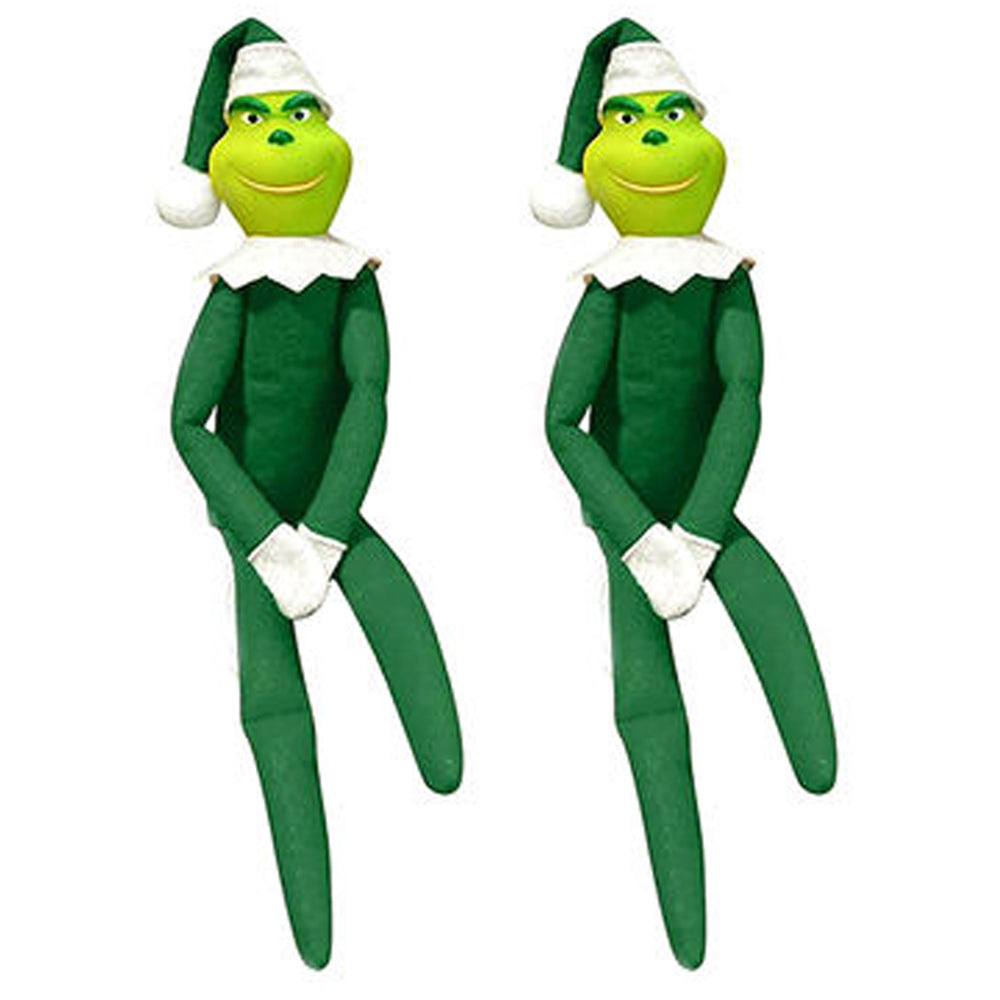 Christmas Grinch Plush Toy Xmas Ornament Elf Doll on the Shelf -Green