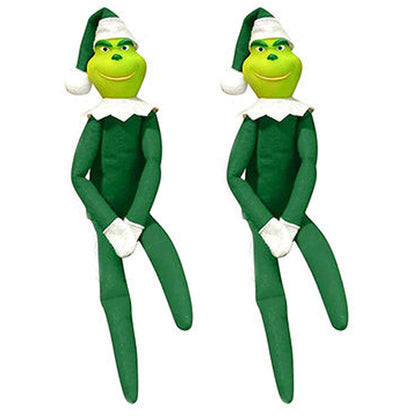 Christmas Grinch Plush Toy Xmas Ornament Elf Doll on the Shelf -Green