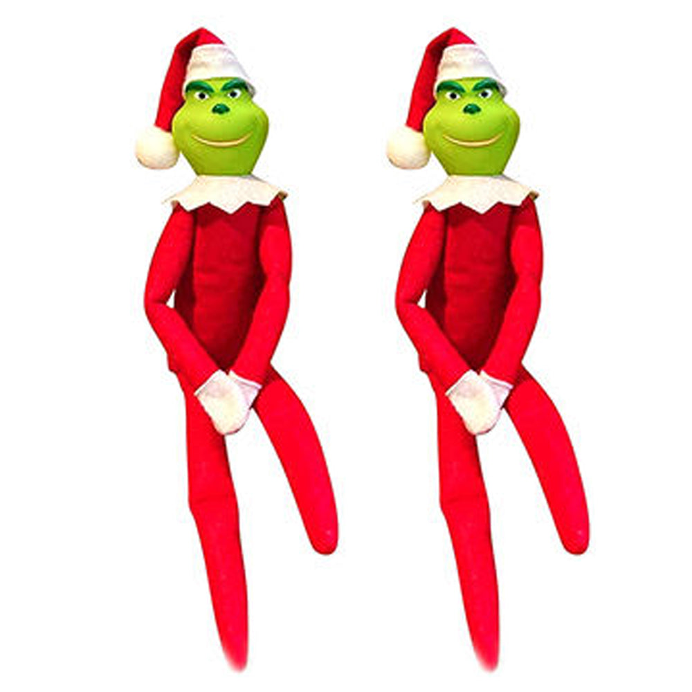 Christmas Grinch Plush Toy Xmas Ornament Elf Doll on the Shelf -Red