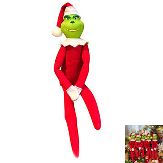 Christmas Grinch Plush Toy Xmas Ornament Elf Doll on the Shelf -Red
