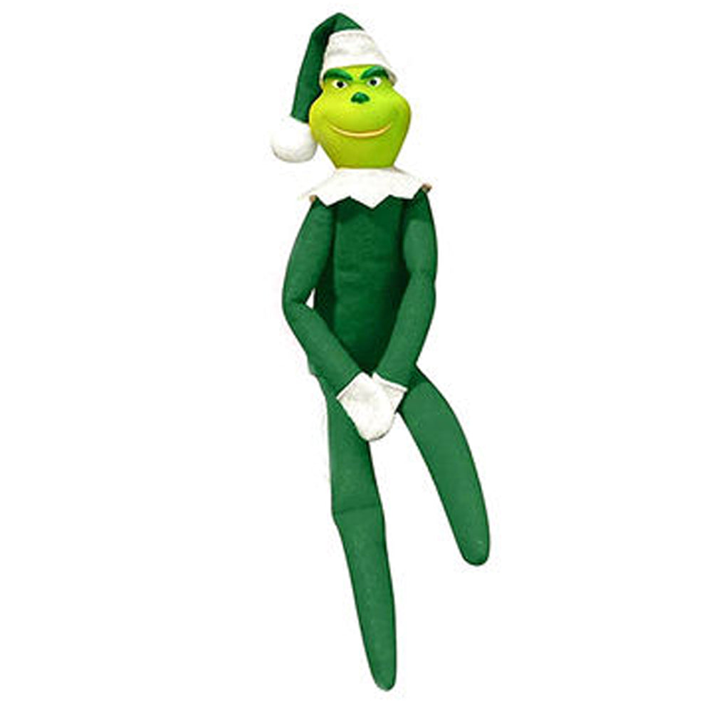 Christmas Grinch Plush Toy Xmas Ornament Elf Doll on the Shelf -Green