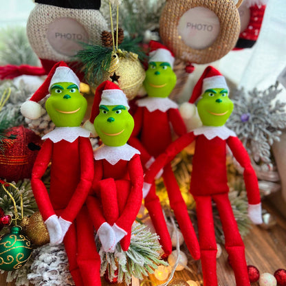Christmas Grinch Plush Toy Xmas Ornament Elf Doll on the Shelf -Red