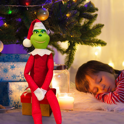 Christmas Grinch Plush Toy Xmas Ornament Elf Doll on the Shelf -Red