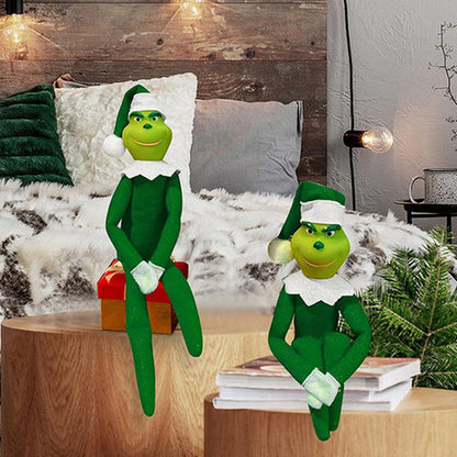 Christmas Grinch Plush Toy Xmas Ornament Elf Doll on the Shelf -Green