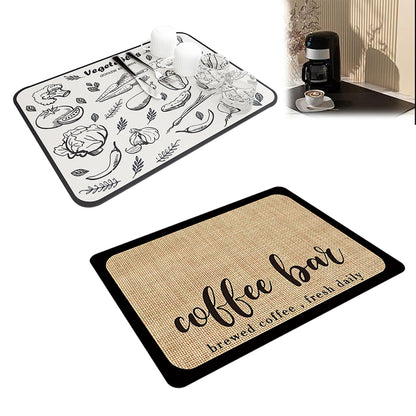 2pcs Dish Drying Mat Absorbent Quick Dry Pad for Kitchen Counter Coffee Machine Dish Rack -Coffee and White