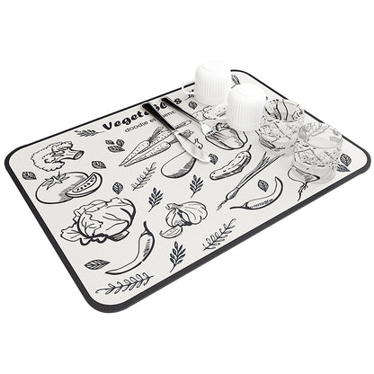 2pcs Dish Drying Mat Absorbent Quick Dry Pad for Kitchen Counter Coffee Machine Dish Rack -Grey and White