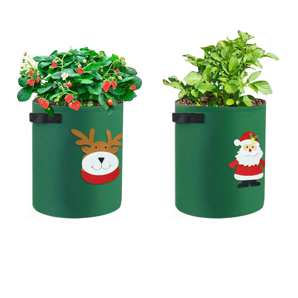2Pcs Christmas Printed 7 Gallon Potato Grow Bags Non Woven Vegetable Planting Bags
