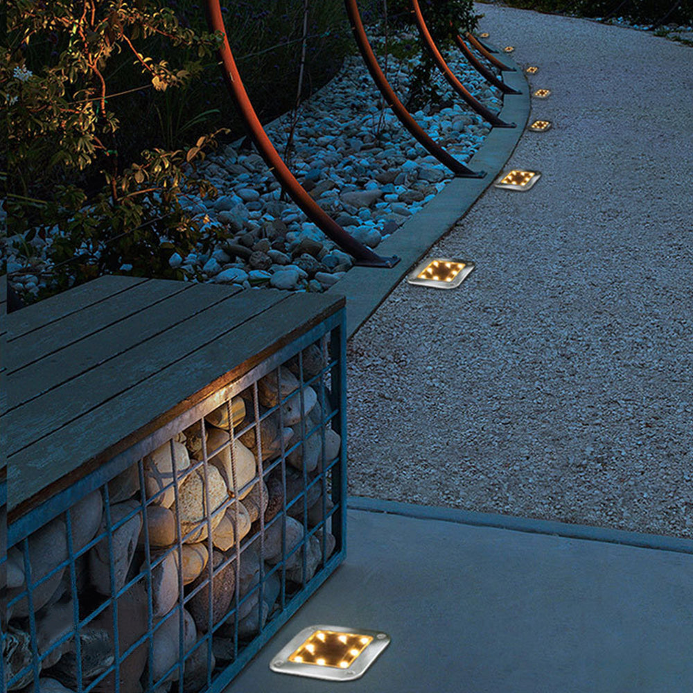 4 Pack Solar Powered LED Square Buried Inground Light Garden Outdoor Deck Path -Warm
