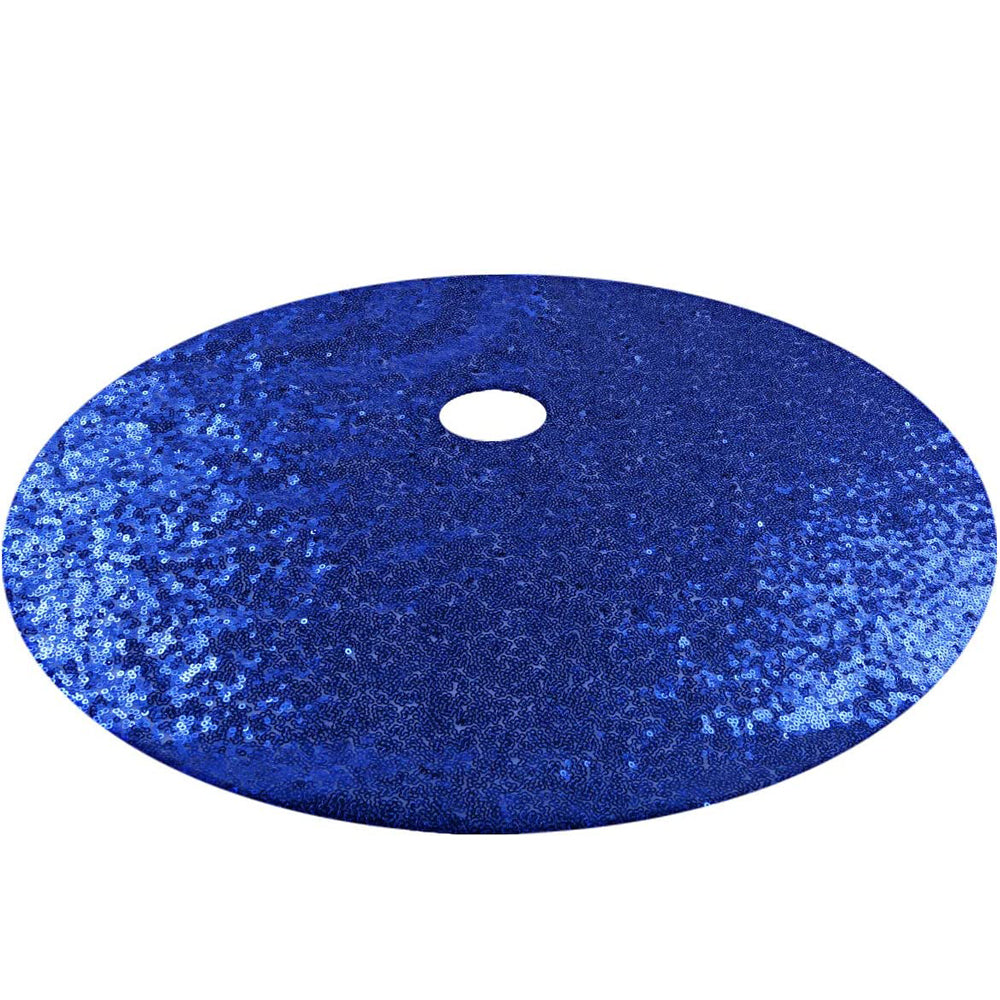 Christmas Tree Skirt Round Sparkle Sequins Xmas Tree Mat for Holiday Party Home Decorations -Blue