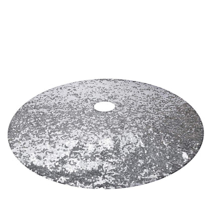 Round Christmas Tree Skirt Sparkle Sequins Xmas Tree Mats Tree Decorations for Home Decor -Silver