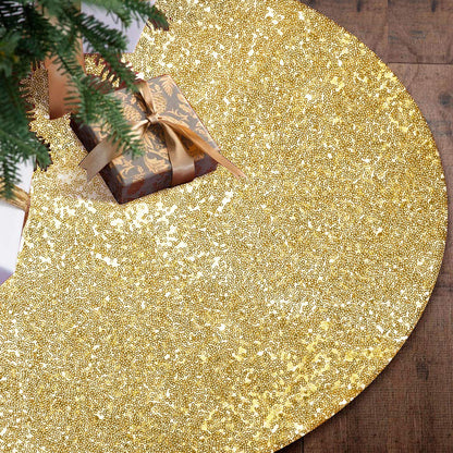 2pcs Round Christmas Tree Skirt Sparkle Sequins Xmas Tree Mats Tree Decorations for Home Decor -Gold and SilveRed