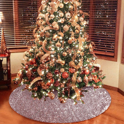 Christmas Tree Skirt Round Sparkle Sequins Xmas Tree Mat for Holiday Party Home Decorations -Rose Gold