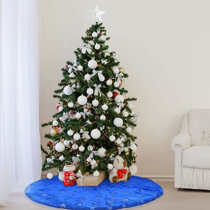 Blue Christmas Tree Skirt Plush Xmas Tree Base Cover Mat for Christmas Home Party Decorations -L