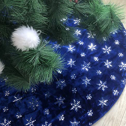 Blue Christmas Tree Skirt Plush Xmas Tree Base Cover Mat for Christmas Home Party Decorations -L