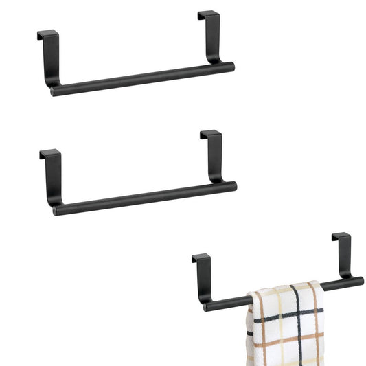 2pcs Towel Rack Stainless Steel Over Door Bar Holders Cabinet Towel Rack for Kitchen Bathroom -Black