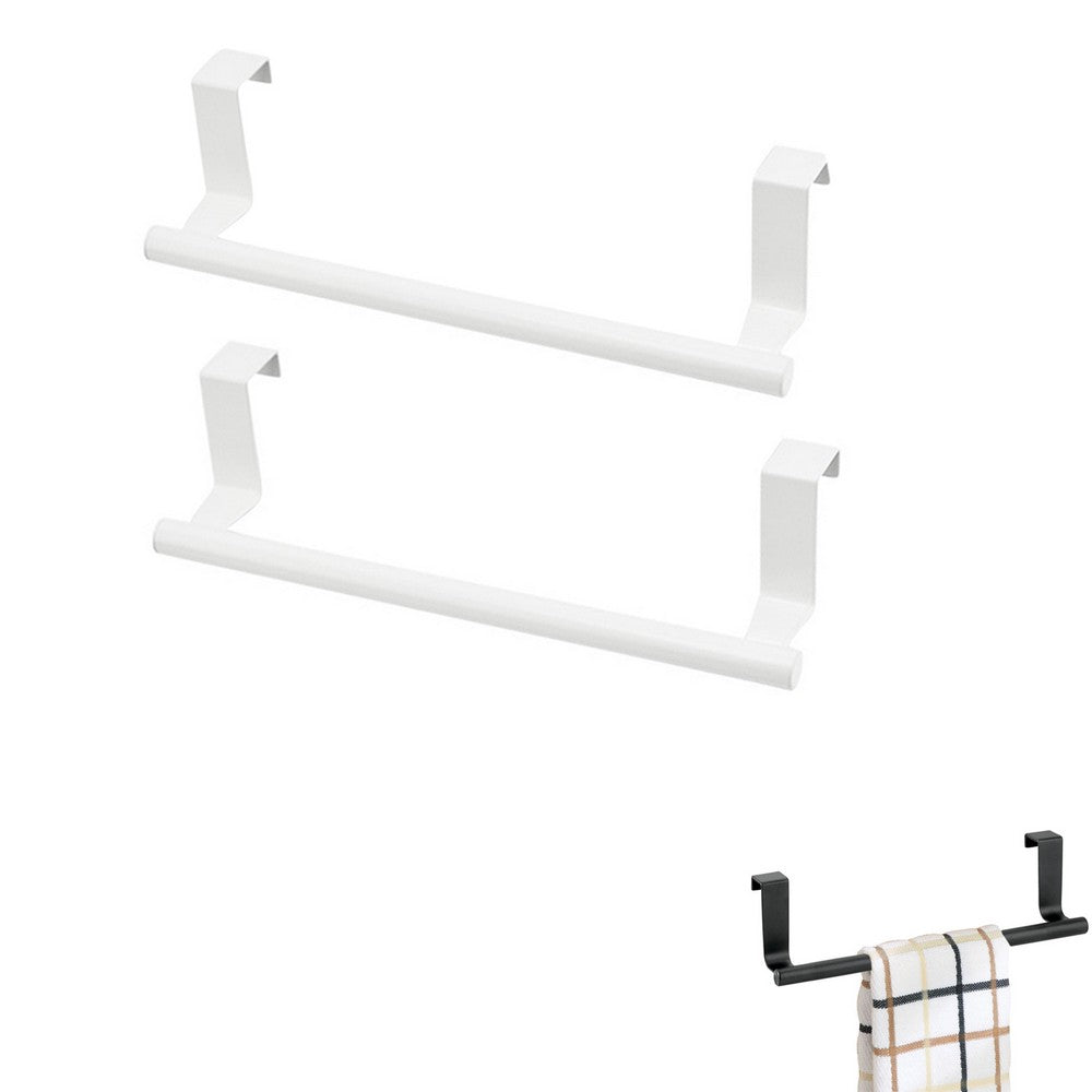 2 Piece Towel Rack Stainless Steel Over Door Bar Holders Towel Rack - White