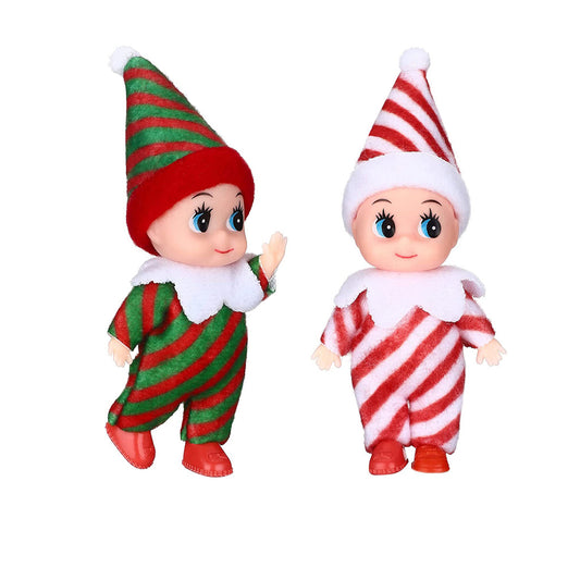 2Pcs Christmas Elf Doll Elf Twins Cute Christmas Miniature Accessories Red and Green -Style 1 and Style 2
