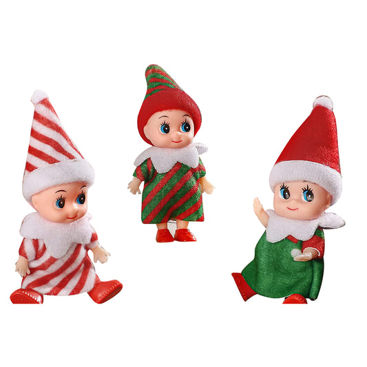 3Pcs Christmas Elf Doll Elf Twins Cute Christmas Miniature Accessories Red and Green -Style 1 and Style 2 and Style 3