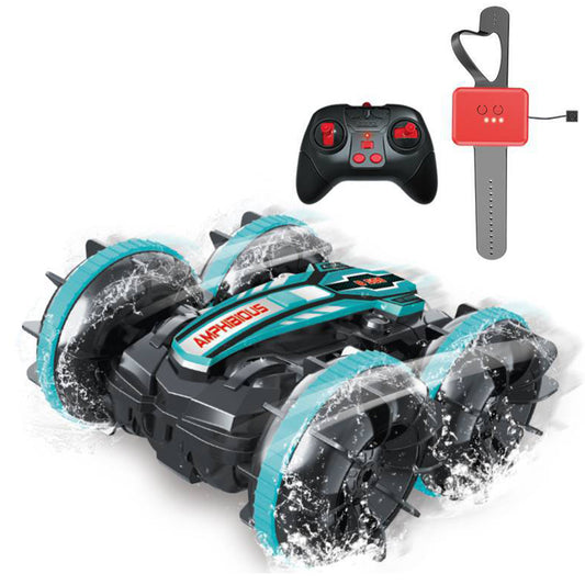 Toy 2.4Ghz Remote Control Gesture Sensor Toy Car Boat Truck 4WD Waterproof RC Amphibious Vehicle-Blue