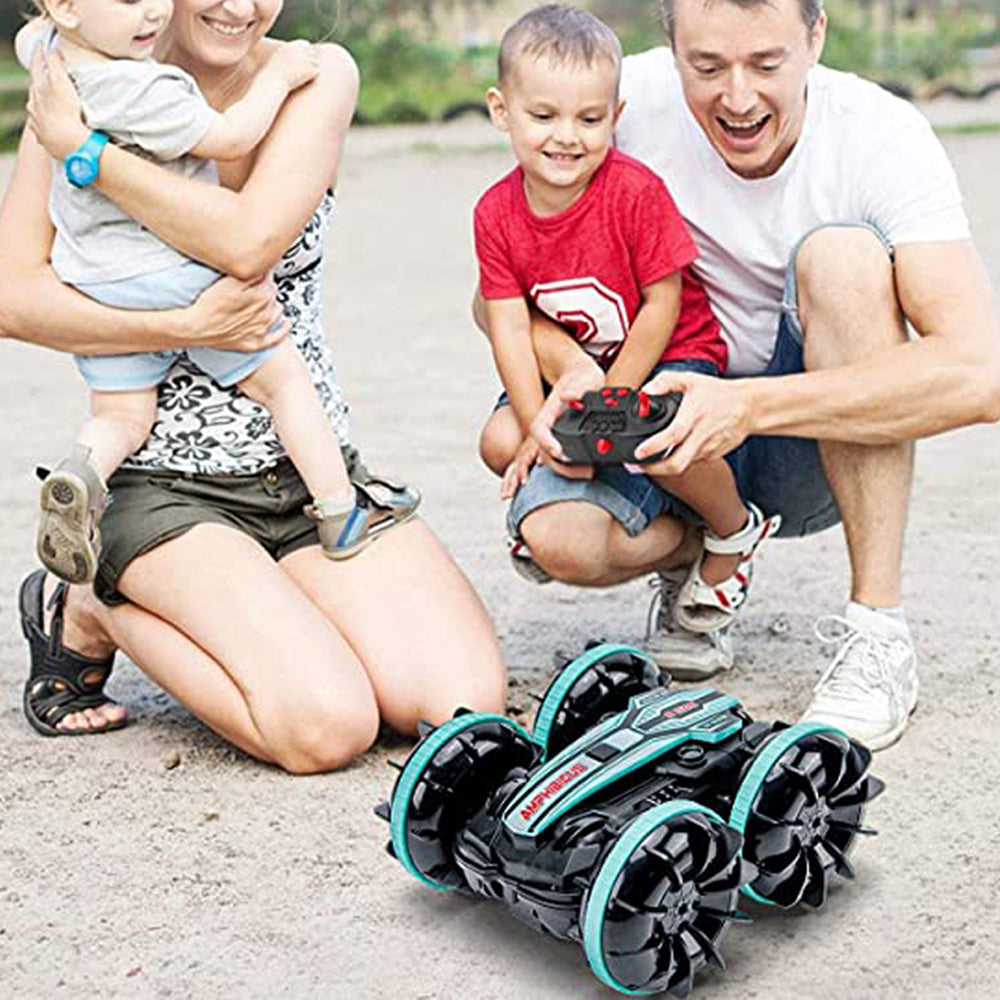 Toy 2.4Ghz Remote Control Gesture Sensor Toy Car Boat Truck 4WD Waterproof RC Amphibious Vehicle-Blue