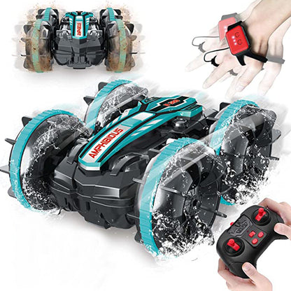 Toy 2.4Ghz Remote Control Gesture Sensor Toy Car Boat Truck 4WD Waterproof RC Amphibious Vehicle-Blue