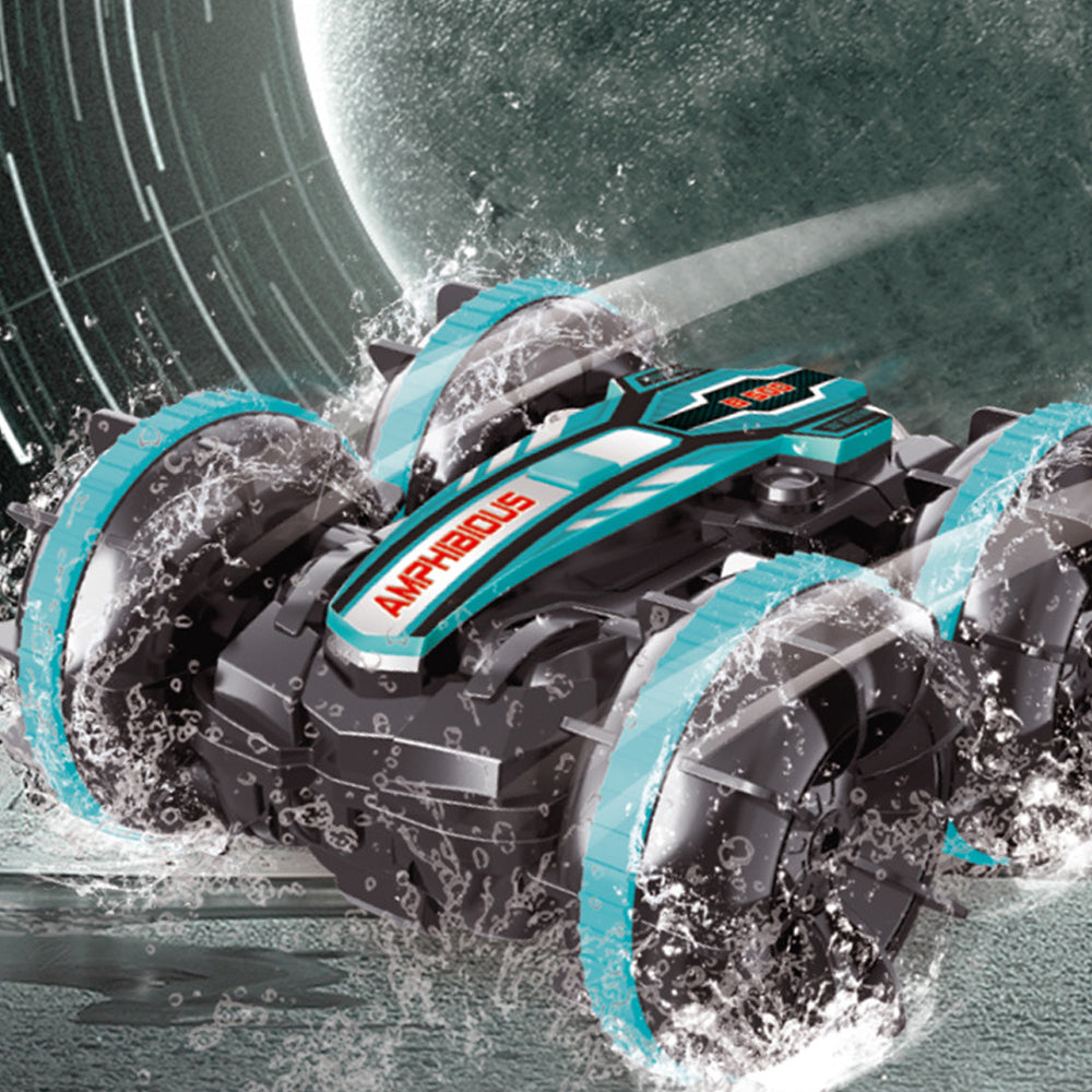Toy 2.4Ghz Remote Control Gesture Sensor Toy Car Boat Truck 4WD Waterproof RC Amphibious Vehicle-Blue