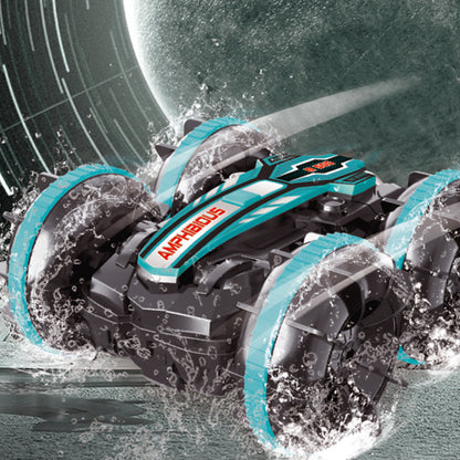 Toy 2.4Ghz Remote Control Gesture Sensor Toy Car Boat Truck 4WD Waterproof RC Amphibious Vehicle-Blue