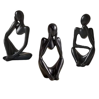 3X Sitting Thinker Statue Sculpture Desktop Resin Ornaments