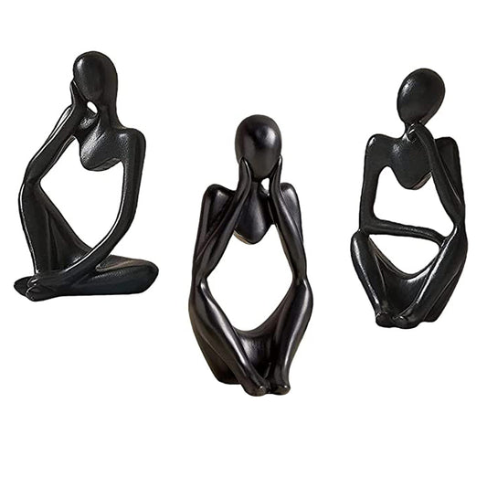 3X Sitting Thinker Statue Sculpture Desktop Resin Ornaments