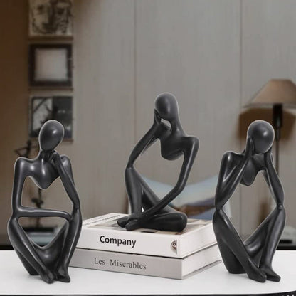 3X Sitting Thinker Statue Sculpture Desktop Resin Ornaments