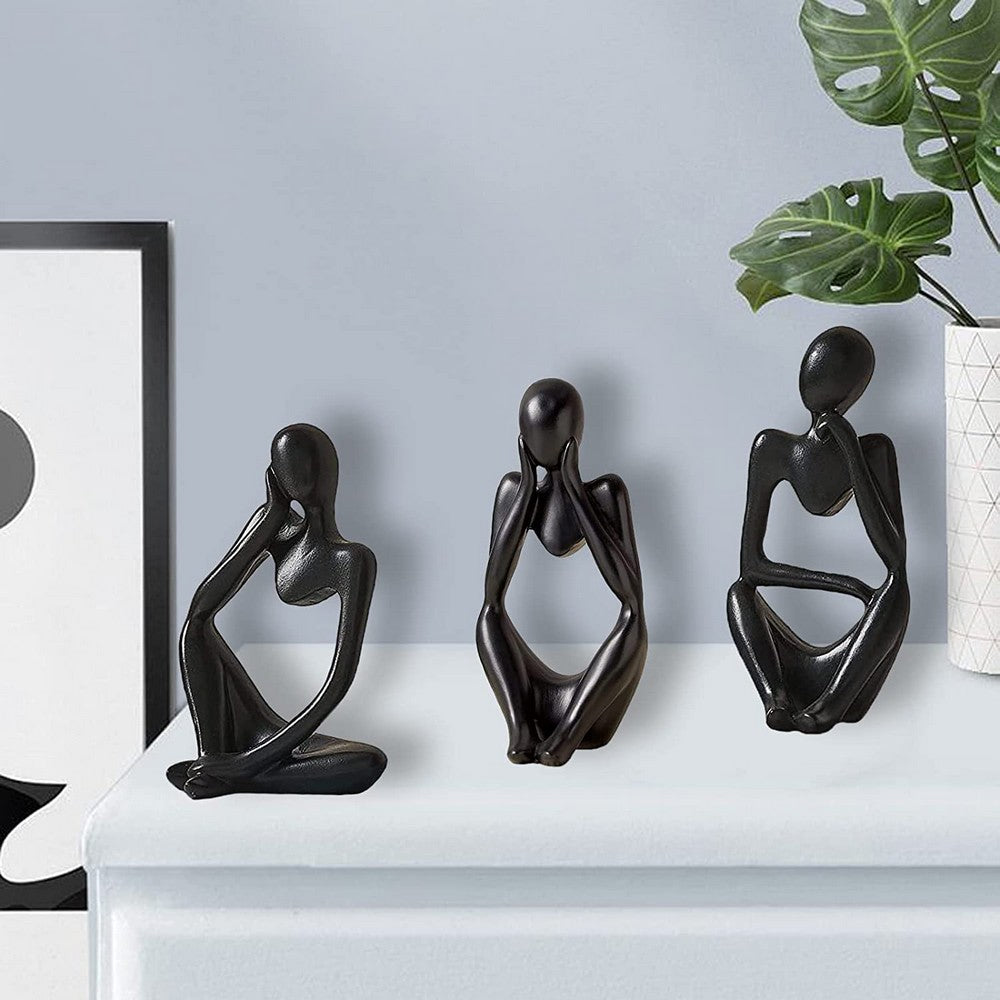 3X Sitting Thinker Statue Sculpture Desktop Resin Ornaments
