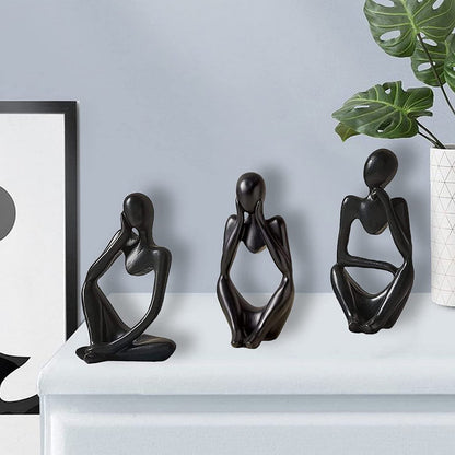 3X Sitting Thinker Statue Sculpture Desktop Resin Ornaments
