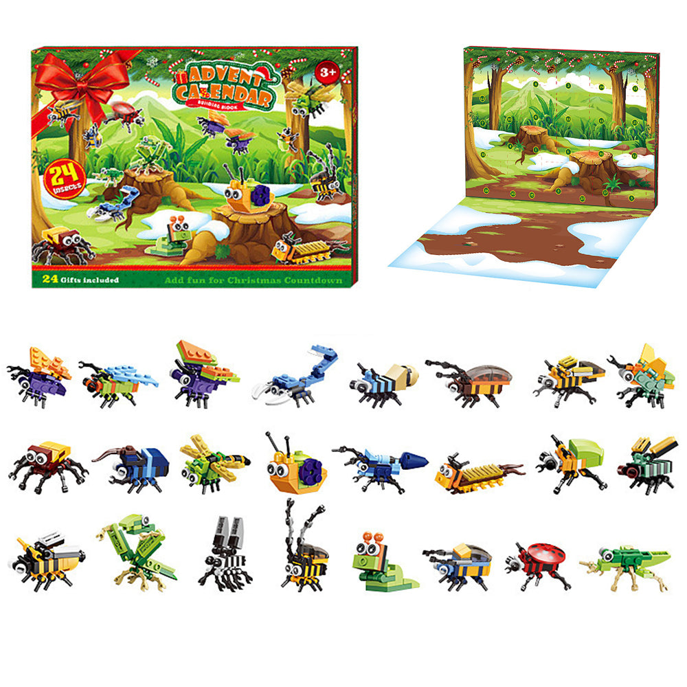 Toy Christmas Advent Calendar Insect Dinosaur Building Blocks Xmas Countdown Calendar Xmas Blind Box - Insects