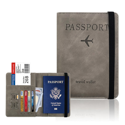 RFID Blocking Passport Holder for Travel Accessories Passport Purse Card Wallet -Grey