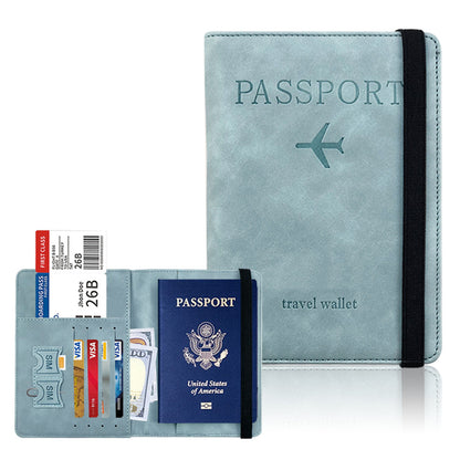 2Pcs RFID Blocking Passport Holder PU Leather Travel Wallet with Card Slots Pink Sky Blue